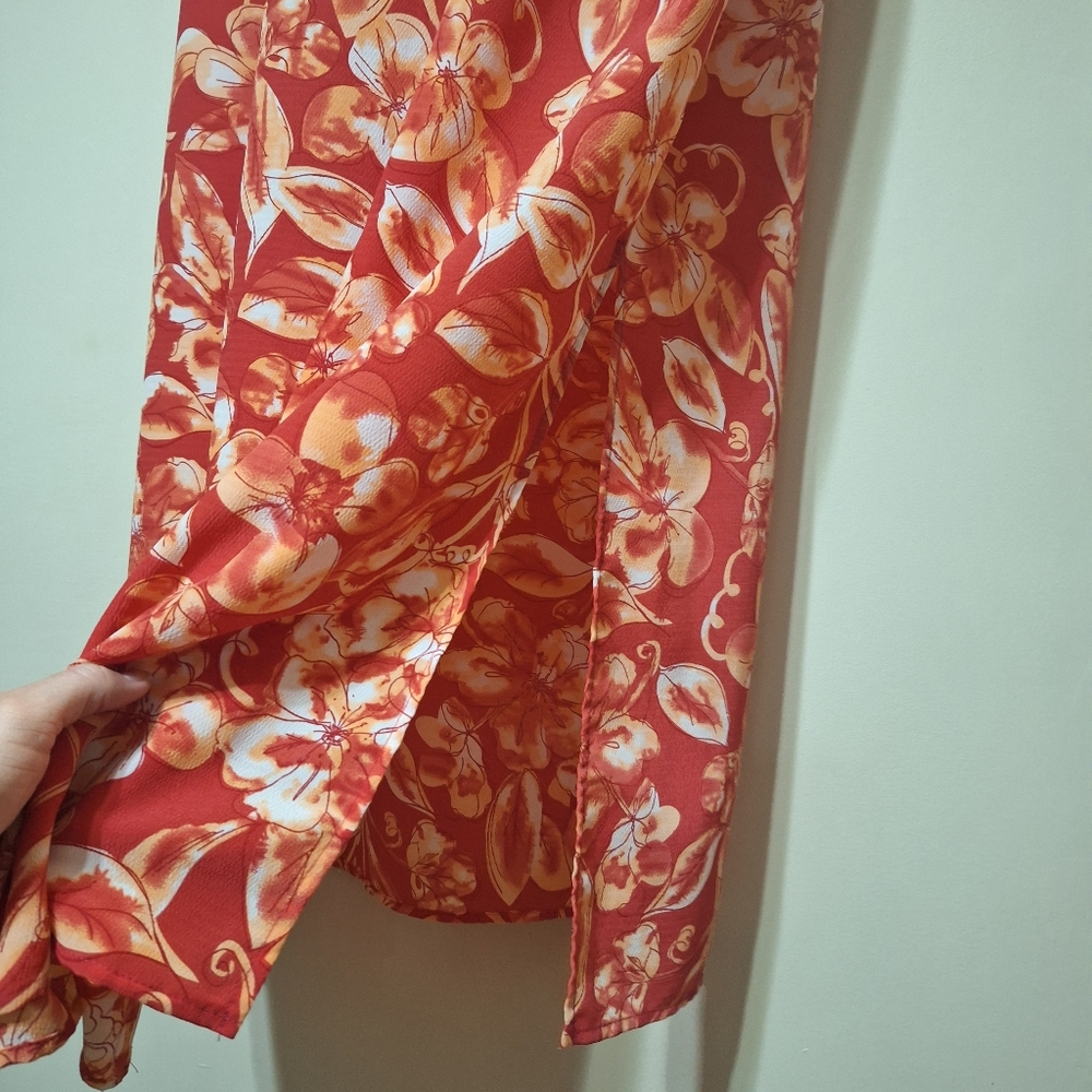 Daniel Laurent 90s Vintage Red Floral Maxi Dress Slit Dress Cottagecore - Picture 6 of 8